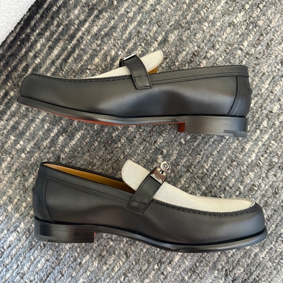 Hermes Destin Black and Gray Canvas Loafer - Picture 5 of 5